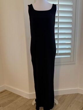 LAUREN Ralph Lauren Black Ribbed Knit Maxi Dress with Back Slit